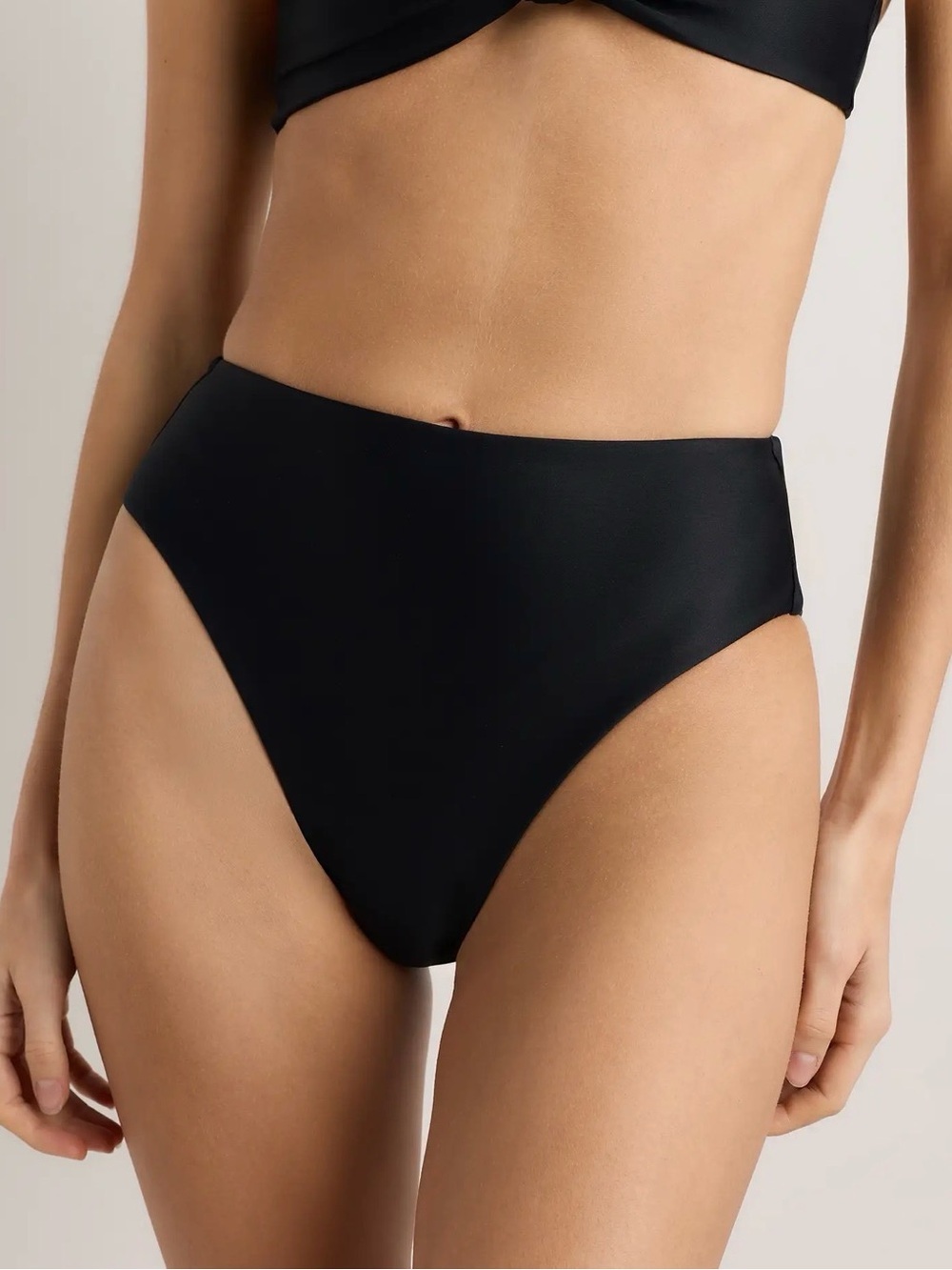 Quince Sz Small High Leg High Rise Bikini Bottom Black NWT